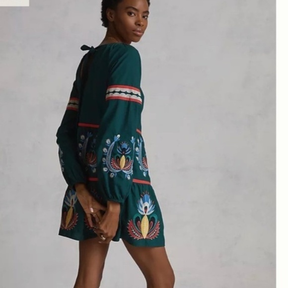 NWT Anthropologie  Let Me Be Green Embroidered Tunic Dress - Picture 2 of 12